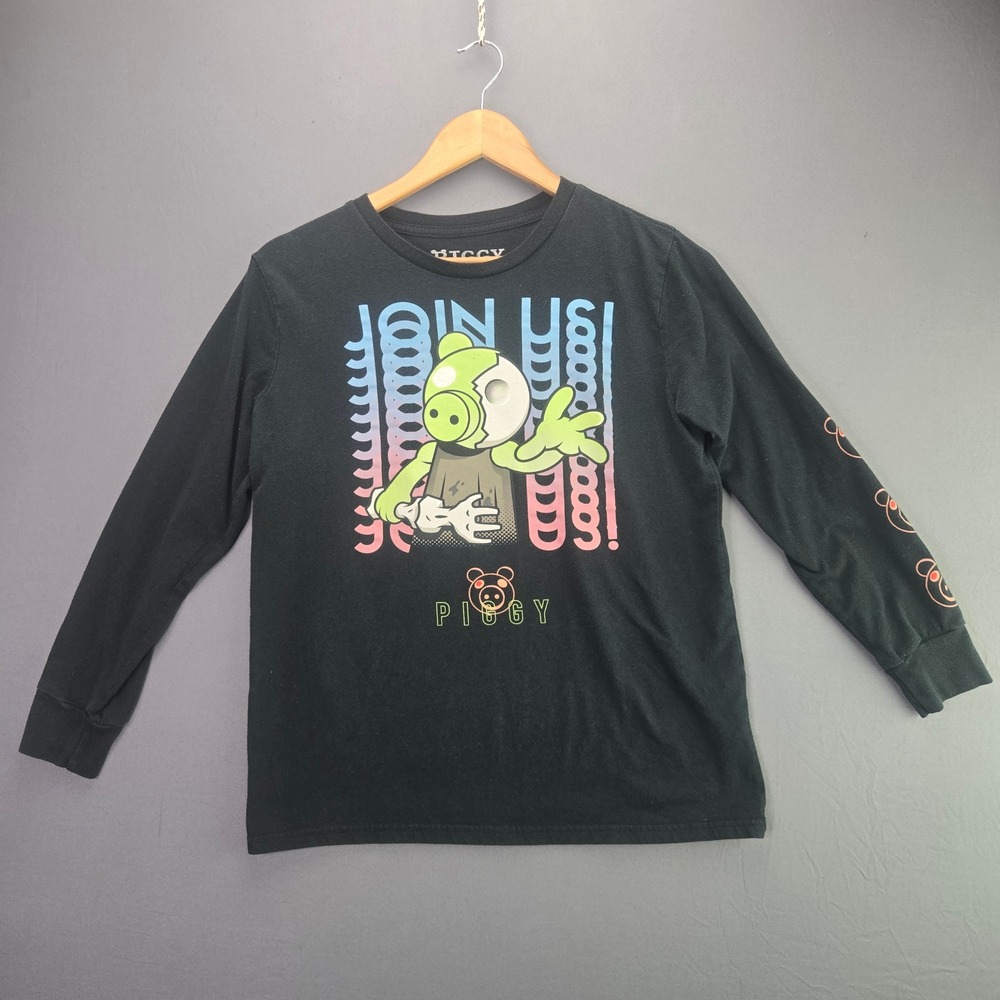 Piggy Roblox T-Shirt Long Sleeve Join Us Graphic XL Black Gamer Youth Tee